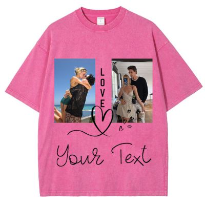 Personalized Custom Couples Friends Family Picture Washed T-Shirt