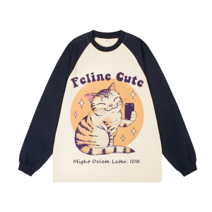 Feline Cute Unisex Personalized Customization Cotton Raglan Sweatshirt