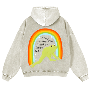 Frog Rainbow Personalization Customized Unisex Casual Washed Hoodies
