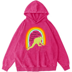 Frog Rainbow Unisex Casual Washed Hoodies
