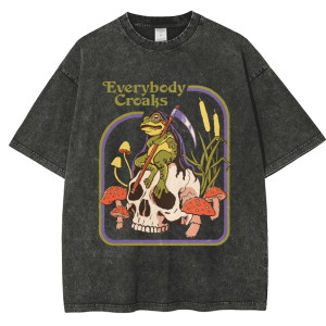 Snowflake Vintage Frog Skull Cotton T-Shirt