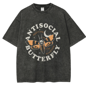 Antisocial Butterfly Unisex Casual Washed T-Shirt