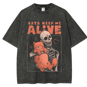 Snowflake Vintage Cat Keep Me Alive Cotton T-Shirt