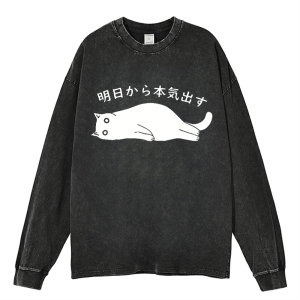 Black Cat Get Serious from Tomorrow Onwards Heavy Duty Vintage Washed Sweatshirt