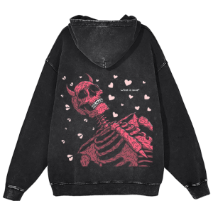 Unisex Casual Love Skull Washed Hoodies