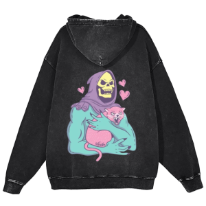 Pink Cat Unisex Casual Washed Hoodies