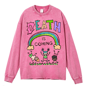 Heavy Duty Vintage Pink Death Cartoon Washed Sweatshirt