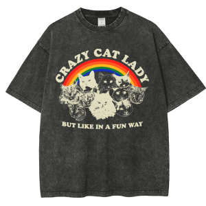 Crazy Cat Snowflake Vintage Cotton T-Shirt