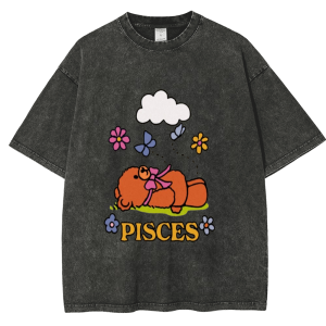 Snowflake Vintage Pisces Bear Cotton T-Shirt