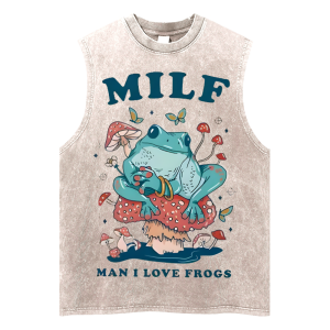 I Love Frog American Style Washed Retro Old Fried Snowflake Vest