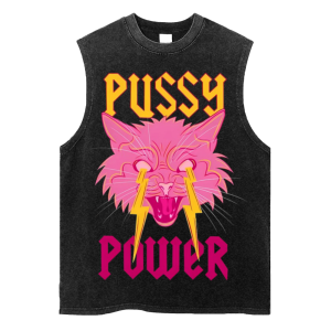 Pussy Power American Style Washed Retro Old Fried Snowflake Vest