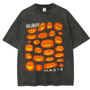 Halloween Pumpkin Meeting Snowflake Vintage Cotton T-Shirt